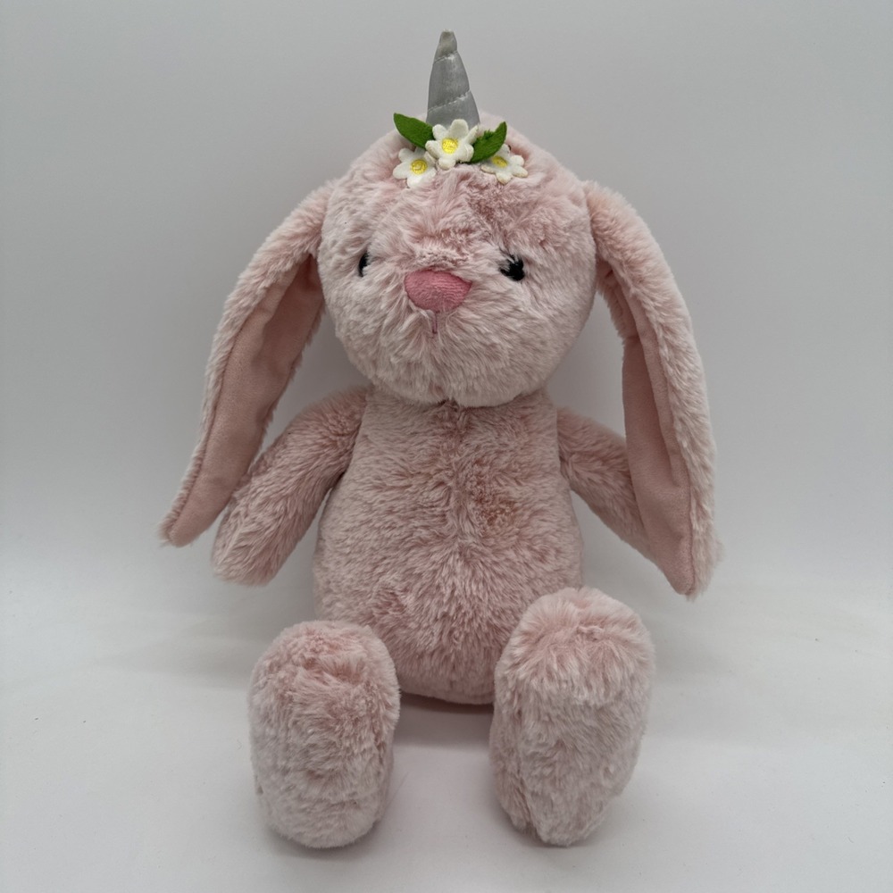 Animal Adventure Plush Pink Bunny Rabbit With Unicorn Toy Stuffed Animal 15"